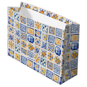 Blauw Witte Gele Tegels Patroon Zomer Esthetiek  Groot Cadeauzakje