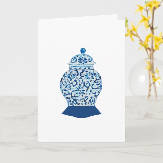 Blauw Witte Gemberpot Begroeting Kaart (Gele Bloem)