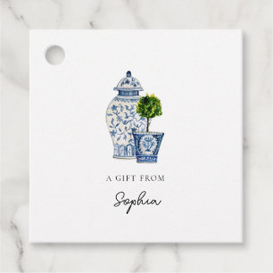 Blauw-witte gemberpot & topiaire geschenklabels bedankjes labels