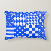 Blauw Witte Gemengde Patronen Patchwork Ontwerp Accent Kussen (Voorkant)