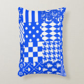 Blauw Witte Gemengde Patronen Patchwork Ontwerp  Accent Kussen (Voorkant(Verticaal))