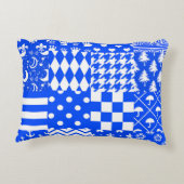 Blauw Witte Gemengde Patronen Patchwork Ontwerp  Accent Kussen (Achterkant)