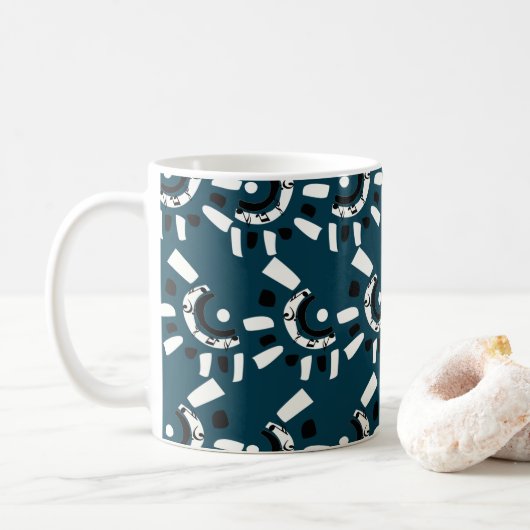 Blauw Witte Geometrische Abstracte  Koffiemok (Met donut)