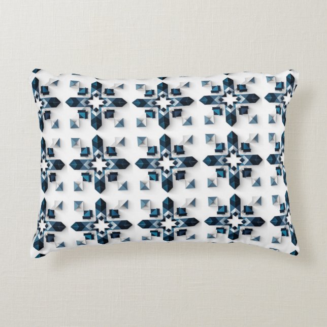 Blauw Witte Geometrische Abstracte Moderne Accent Kussen (Voorkant)