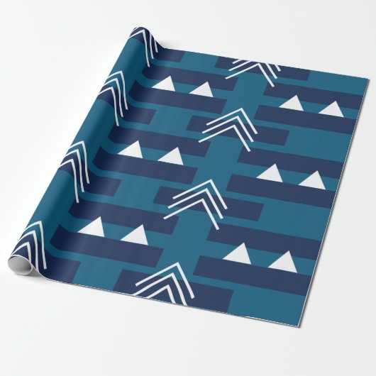 Blauw Witte Geometrische Cadeaupapier (Uitgerold)