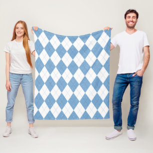 Blauw Witte Geometrische Diamant Argyle Patroon Fleece Deken