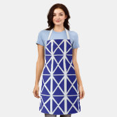 Blauw Witte Geometrische Driehoek Patroon Schort (Gedragen)
