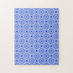 Blauw Witte Geometrische Naadloos Patroon Legpuzzel