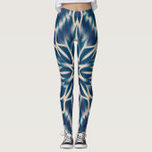 Blauw-witte geometrische Waterverf Leggings (Voorkant)