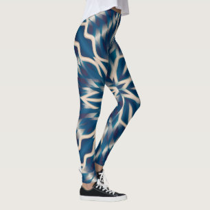 Blauw-witte geometrische Waterverf Leggings