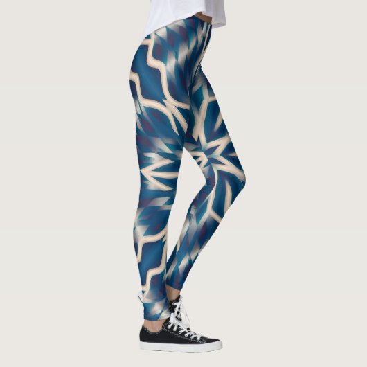 Blauw-witte geometrische Waterverf Leggings (Rechts)