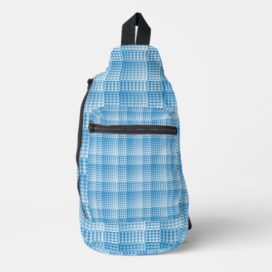 Blauw Witte Geruite Abstracte Patroon Sling Bag (Voorkant)
