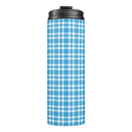 Blauw Witte Geruite Patroon Thermosbeker (Voorkant)
