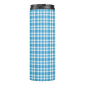 Blauw Witte Geruite Patroon Thermosbeker (Achterkant)