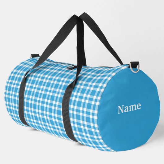 Blauw Witte Geruite Personaliseer Patroon Groot Plunjezak (Linkerhoek)