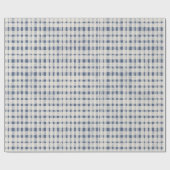 Blauw Witte Geruite Strepen Kerst Cadeaupapier (Vlak)