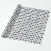 Blauw Witte Geruite Strepen Kerst Cadeaupapier (Uitgerold)