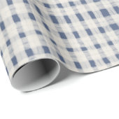 Blauw Witte Geruite Strepen Kerst Cadeaupapier (Rol Hoek)