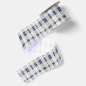 Blauw Witte Geruite Strepen Kerst Satijnen Lint (Achterkant)