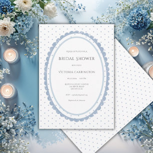 Blauw Witte Geschulpte Lijst Bruiloftsborrel Kaart