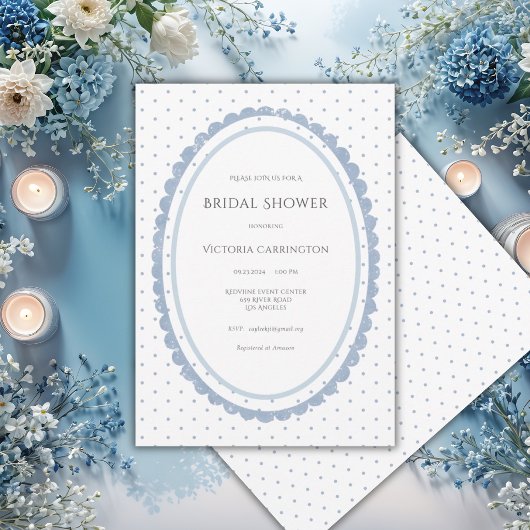 Blauw Witte Geschulpte Lijst Bruiloftsborrel Kaart