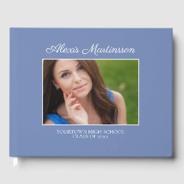 Blauw Witte Gestreepte Afstudeerfoto Gastenboek