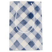 Blauw Witte Gestreepte Karo Bruiloft Feest Medium Cadeauzakje (Voorkant)