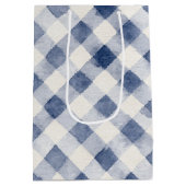 Blauw Witte Gestreepte Karo Bruiloft Feest Medium Cadeauzakje (Achterkant)