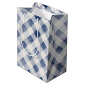 Blauw Witte Gestreepte Karo Bruiloft Feest Medium Cadeauzakje (Achterkant Gekanteld)
