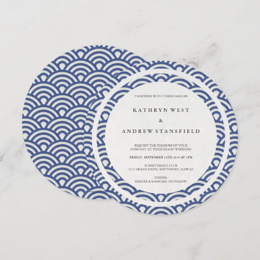 Blauw + witte geüluiseerde golven legant strand br kaart (Voorkant / Achterkant)