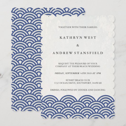 Blauw + witte geüluiseerde golven legant strand br kaart (Voorkant / Achterkant)