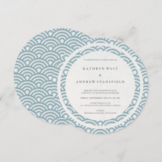 Blauw + witte geüluiseerde golven legant strand br kaart (Voorkant / Achterkant)