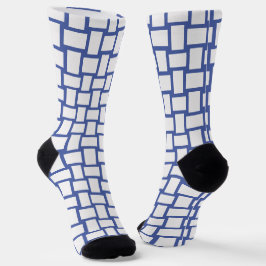 Blauw Witte Geweven Blokken Patroon Sokken