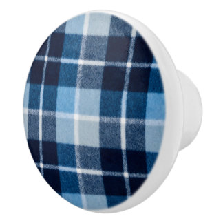 Blauw Witte Gezellige Geruite Flanel Keramische Knop