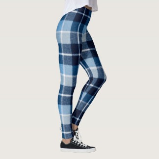 Blauw Witte Gezellige Geruite Flanel Leggings