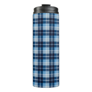 Blauw Witte Gezellige Geruite Flanel Thermosbeker