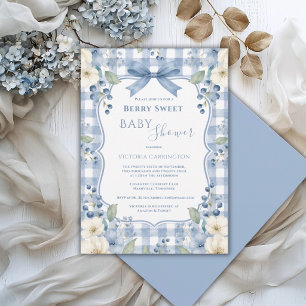 Blauw Witte Gingham Bes Zacht Bloemig Baby Borrel Kaart