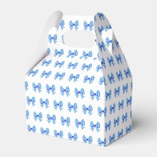 Blauw-witte gingham boog patroon bedankdoosjes (Voorkant Zijde)