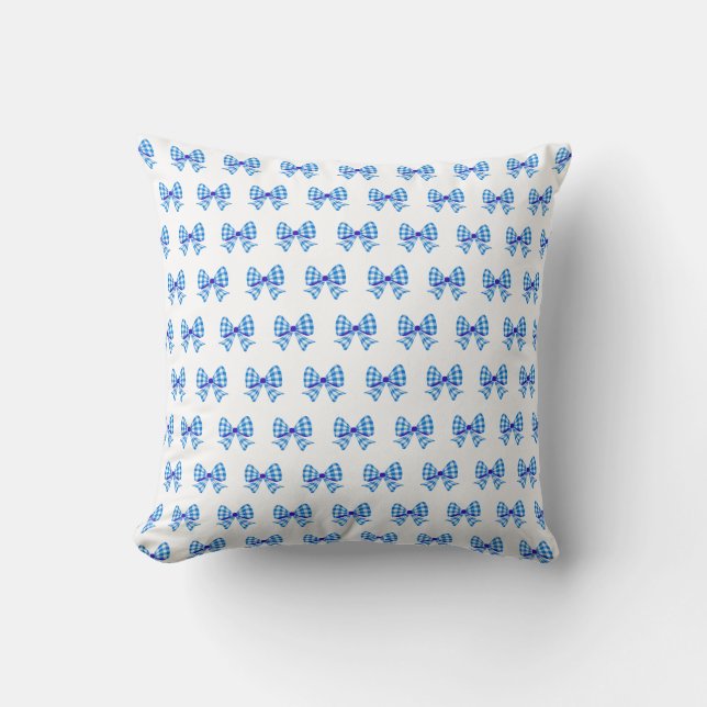 Blauw-witte gingham boog patroon kussen (Voorkant)