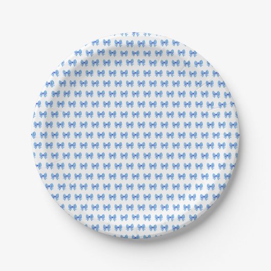 Blauw-witte gingham boog patroon papieren bordje (Voorkant)