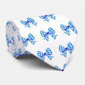 Blauw-witte gingham boog patroon stropdas (Opgerold)