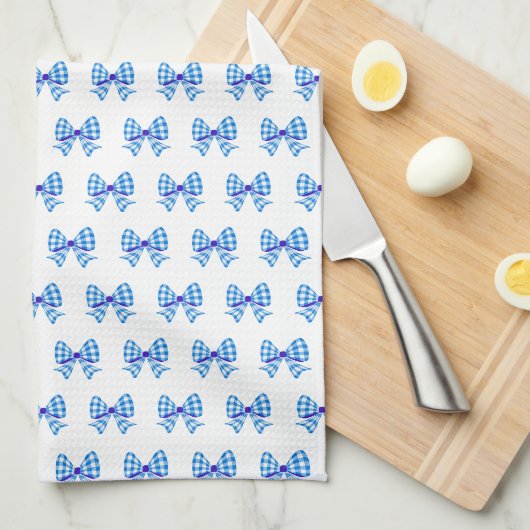Blauw-witte gingham boog patroon theedoek (Quarter Fold)