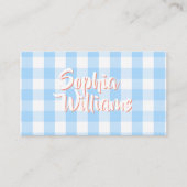 Blauw Witte Gingham Geruit Visitekaartje (Voorkant)
