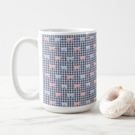Blauw Witte Gingham Roze Blauw Coquette Strikken T Koffiemok