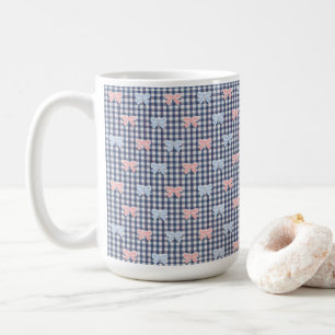 Blauw Witte Gingham Roze Blauw Coquette Strikken T Koffiemok