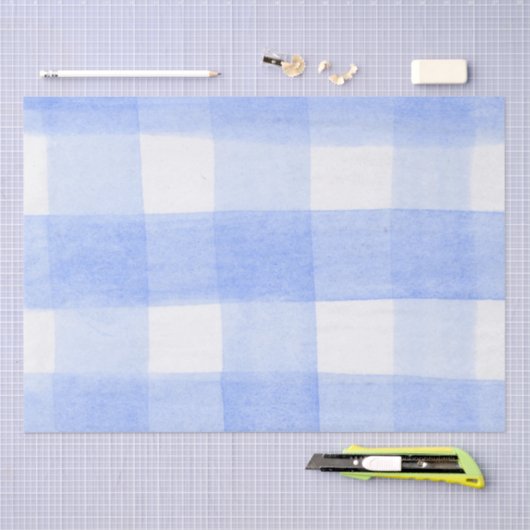 Blauw Witte Gingham Ruit Tissuepapier (Craft)