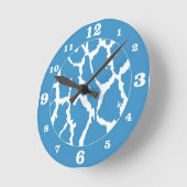 Blauw/Witte Giraffe Dierprint Genummerd Ronde Klok (Hoek)
