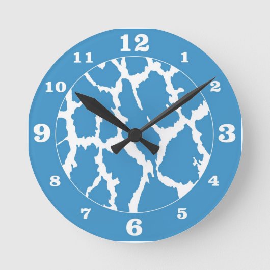 Blauw/Witte Giraffe Dierprint Genummerd Ronde Klok (Voorkant)