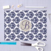 Blauw & Witte Glam Damast Monogram Letter Initiaal Tissuepapier (Craft)