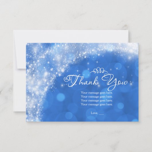 Blauw & Witte Glitter Assepoester Bedankt (Voorkant)
